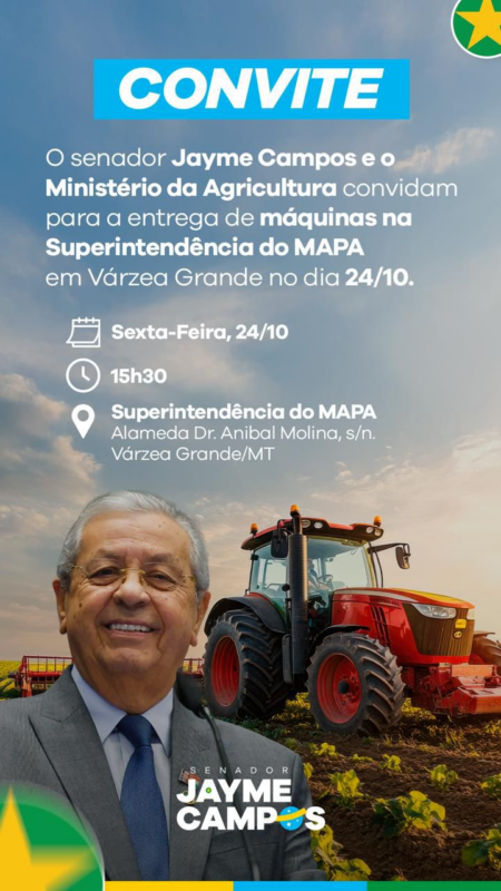 Porto Estrela recebe 01 trator do senador Jayme Campos nesta sexta