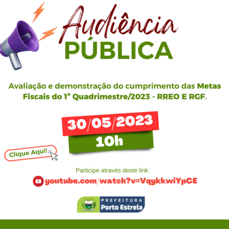 Prefeitura de Porto Estrela irá realizar audiênca pública online sobre metas fiscais