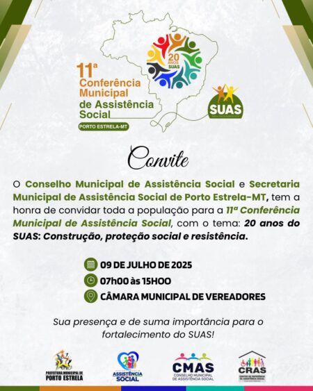 Porto Estrela realiza a 11ª Conferência Municipal de Assistência Social nesta quarta-feira