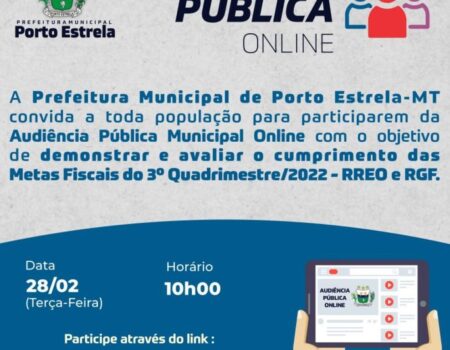 PREFEITURA DE PORTO ESTRELA REALIZARÁ AUDIÊNCIA PÚBLICA SOBRE METAS FISCAIS RREO/RGF